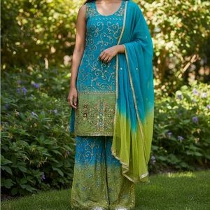 Embellished Teal and Green Dress